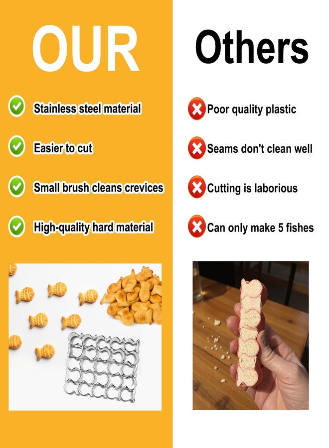 Thrymme Goldfish Molds for Crackers, 25 Cavity Mini Goldfish Cracker Cutter with Cleaning Brush, Stainless Steel Gold Fish Shaped Cutter for Non-Stick Dough, DIY Baking, Kids Parties & Clay DIY - Image 4