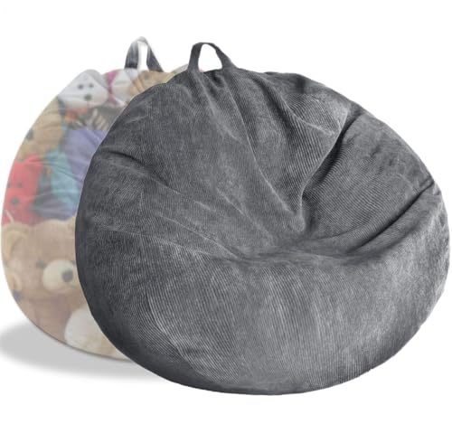 Kisoy Stuffed Animal Storage Bean Bag Chair Cover (No Filler) Washable Ultra Soft Corduroy Bean Bag Cover for Organizing Plush Toys or Textile, Sack Bean Bag for Adults, Teens - Image 1