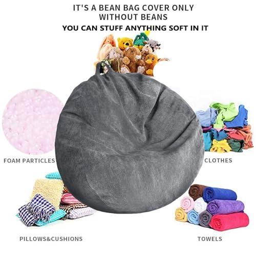Kisoy Stuffed Animal Storage Bean Bag Chair Cover (No Filler) Washable Ultra Soft Corduroy Bean Bag Cover for Organizing Plush Toys or Textile, Sack Bean Bag for Adults, Teens - Image 3