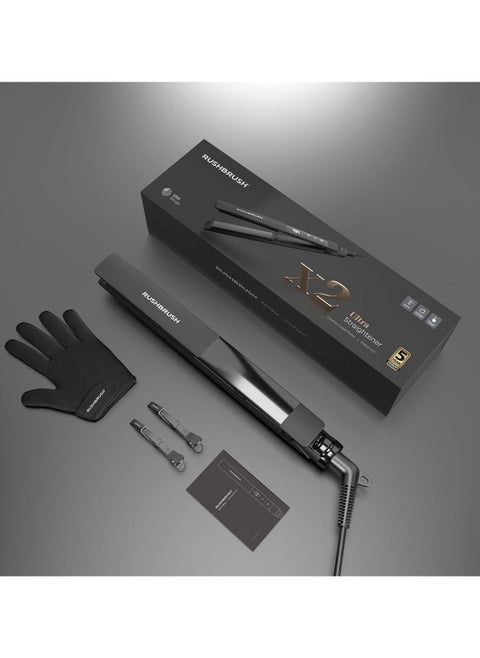 Rush Brush X2 Ultra Hair Straightener with Ionic Technology, up to 240°C, 12 Temperature Levels, Black, Ceramic Easy to use and fast to perform, it will become your favorite tool for a great look every day, all you need is one touch to restore your hair's shine and looks with the utmost efficiency and accomplishment - Ceramic coated plates - LCD touch screen - Temperature reaches 240°C - Rapid heating feature (PTC) - Safety lock to avoid unintended temperature changes - Plate lock switch - Automatic shut-off feature - 360 degree rotating cord