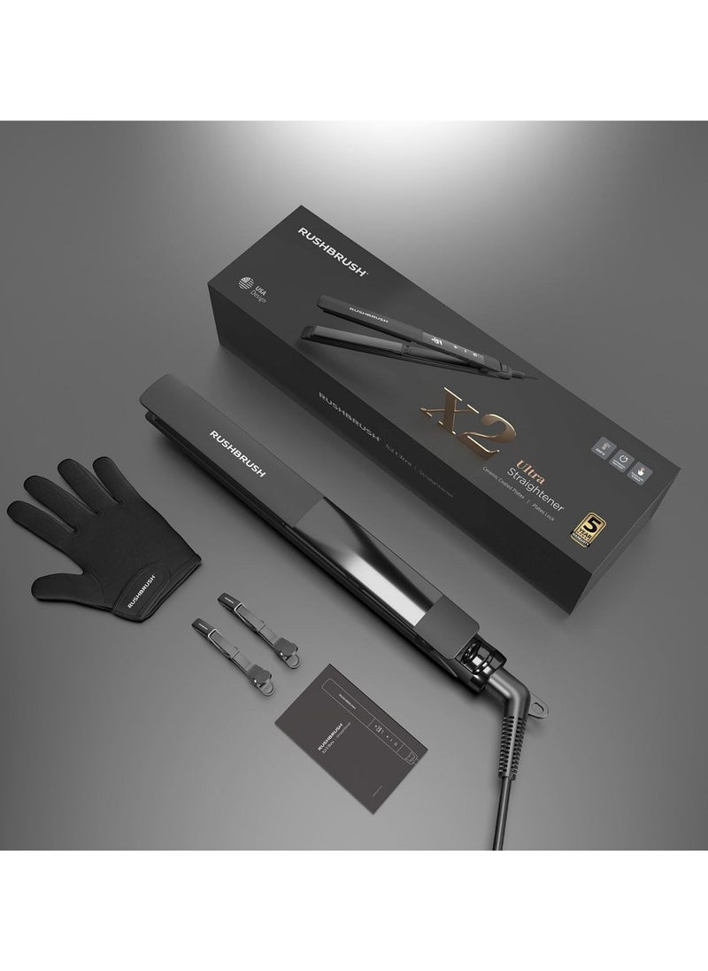 Generic - Rush Brush X2 Ultra Hair Straightener with Ionic Technology, up to 240°C, 12 Temperature Levels, Black, Ceramic Easy to use and fast to perform, it will become your favorite tool for a great look every day, all you need is one touch to restore your hair's shine and looks with the utmost efficiency and accomplishment - Ceramic coated plates - LCD touch screen - Temperature reaches 240°C - Rapid heating feature (PTC) - Safety lock to avoid unintended temperature changes - Plate lock switch - Automatic shut-off feature - 360 degree rotating cord - Image 1