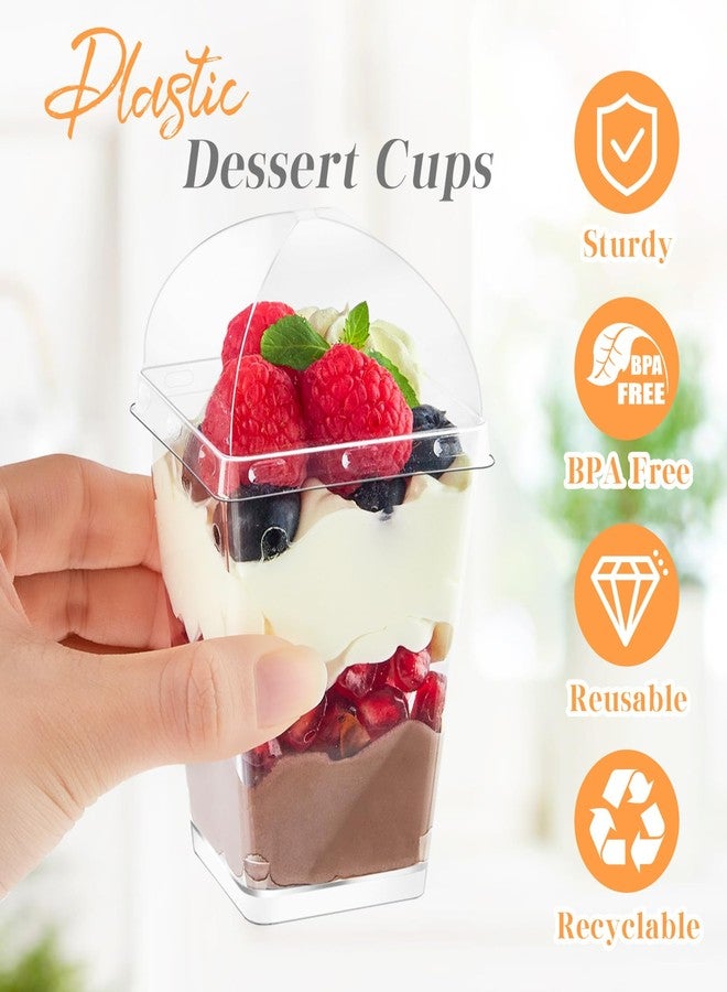 Kucoele 100 Pack 5 oz Dessert Cups with Lids and Spoons, Clear Plastic Parfait Appetizer Cups Dessert Shooters Party Serving Cups for Pudding Fruit Mousse and Yogurt - Image 4