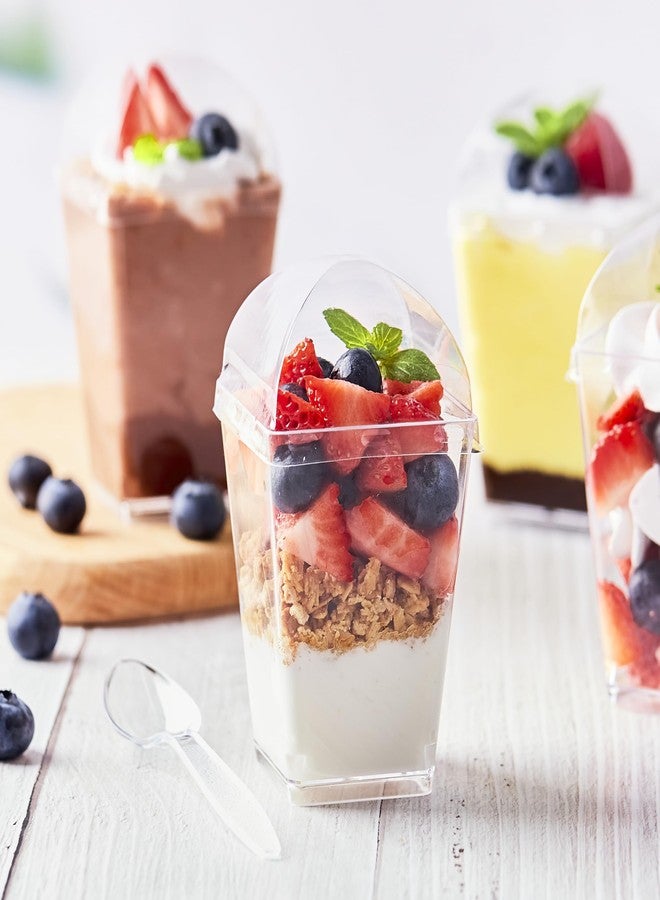 Kucoele 100 Pack 5 oz Dessert Cups with Lids and Spoons, Clear Plastic Parfait Appetizer Cups Dessert Shooters Party Serving Cups for Pudding Fruit Mousse and Yogurt - Image 5