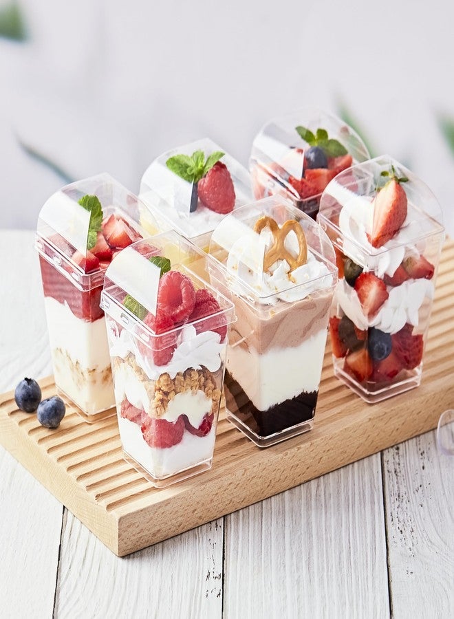 Kucoele 100 Pack 5 oz Dessert Cups with Lids and Spoons, Clear Plastic Parfait Appetizer Cups Dessert Shooters Party Serving Cups for Pudding Fruit Mousse and Yogurt - Image 2