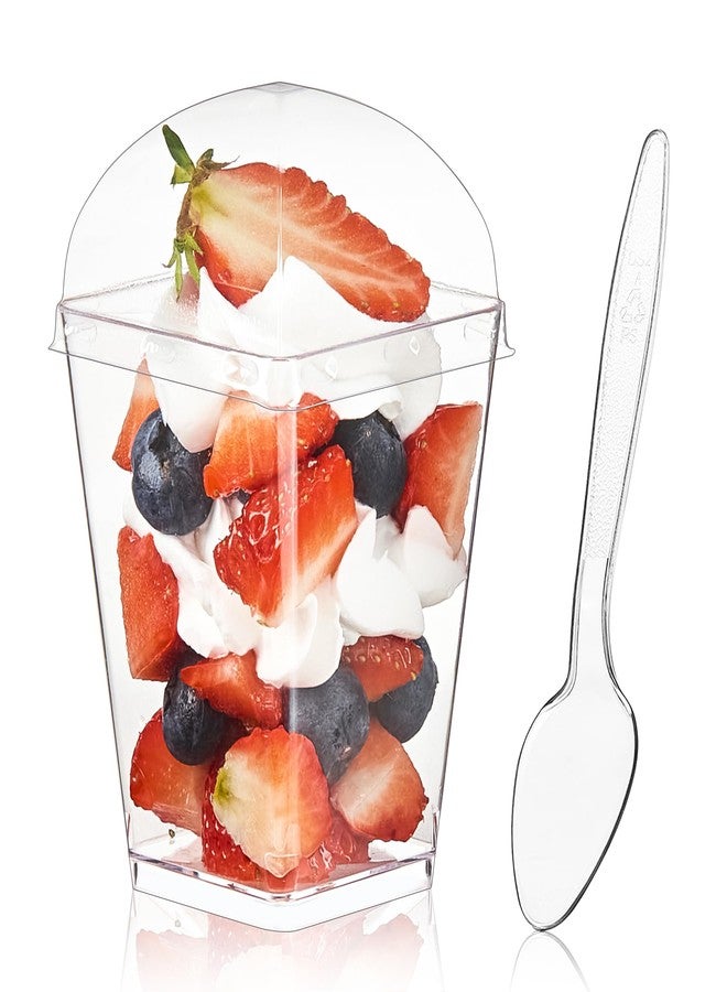 Kucoele 100 Pack 5 oz Dessert Cups with Lids and Spoons, Clear Plastic Parfait Appetizer Cups Dessert Shooters Party Serving Cups for Pudding Fruit Mousse and Yogurt - Image 1