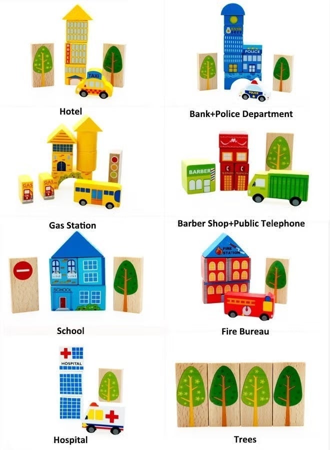 Building Blocks Set City Building Blocks Toy Set ,62PCS Large Wooden Building Blocks Set with City Map, City Building Block Toys Building Block Building Toys,Imagination & Creativity Kids Activity Kit,Children's Construction Toys Educational Toys,Preschool Learning Educational Toys,Montessori Stacking Blocks for 3+ Years Old Kids Boys Girls - Image 3