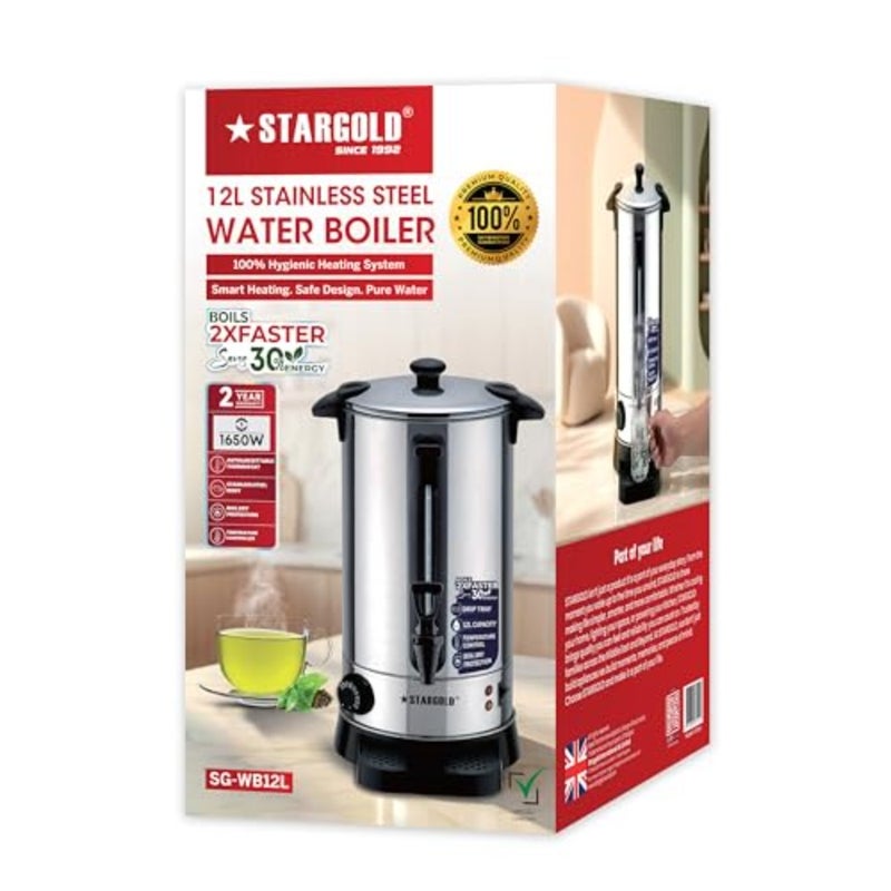 12L Stainless Steel Water Boiler Urn, 1650W Fast Boil Electric Hot Water Dispenser with Temperature Control, Auto Reset Thermostat, Tea and Coffee Maker for Home, Office and Catering, SG-WB12L - Image 2