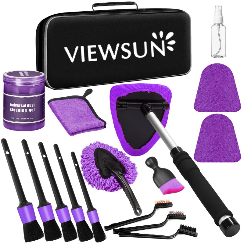 Viewsun Windshield Cleaner Tool, 17Pcs Purple Car Interior Cleaning Kit, Detailing Kit Cleaner, Detailing Brush, Cleaning Gel, Inside Cleaning Supplies Accessories for Trucks, SUVs, RVs Window - Image 1