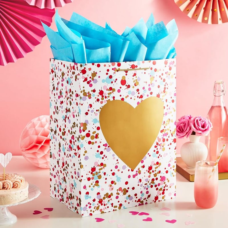 Hallmark 17 Extra Large Valentine's Day Gift Bag with Blue Tissue Paper (Gold Heart, Paint Splatters) - Image 2