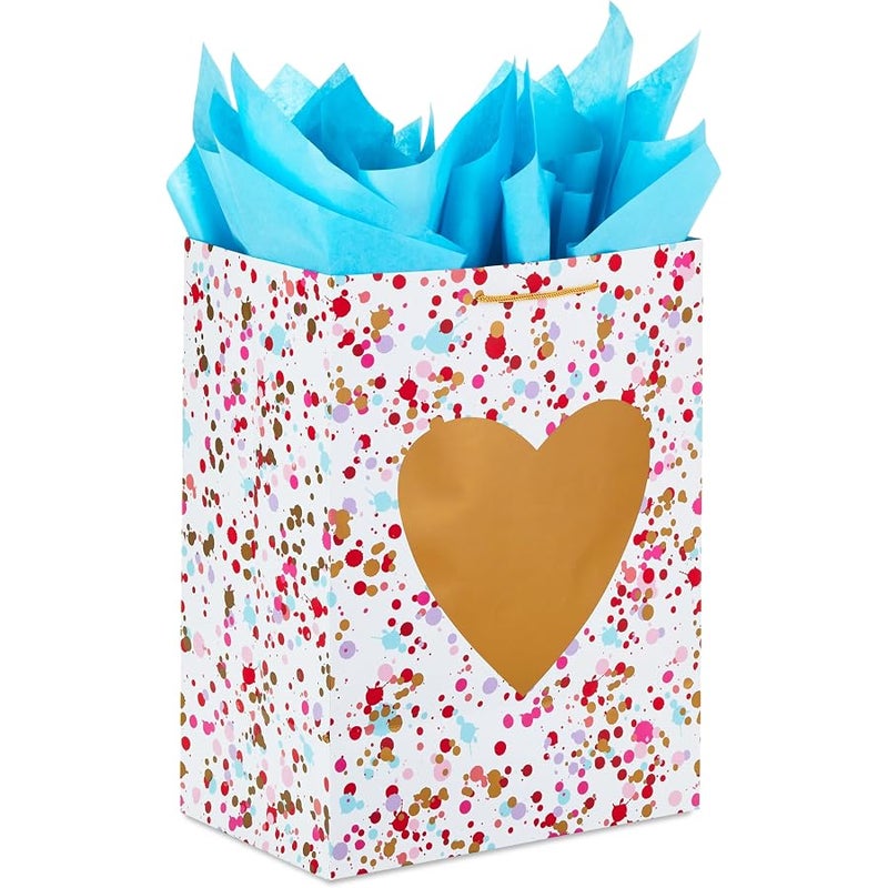 Hallmark 17 Extra Large Valentine's Day Gift Bag with Blue Tissue Paper (Gold Heart, Paint Splatters) - Image 4