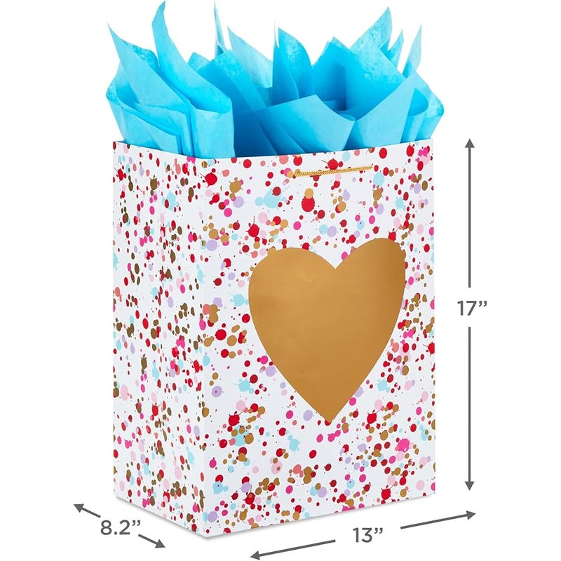 Hallmark 17 Extra Large Valentine's Day Gift Bag with Blue Tissue Paper (Gold Heart, Paint Splatters) - Image 3