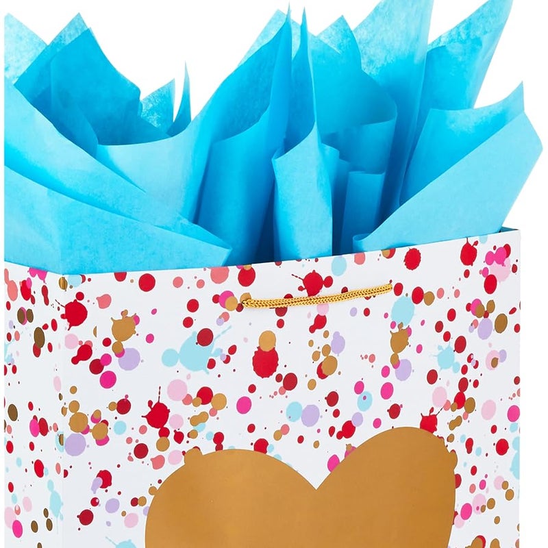 Hallmark 17 Extra Large Valentine's Day Gift Bag with Blue Tissue Paper (Gold Heart, Paint Splatters) - Image 5