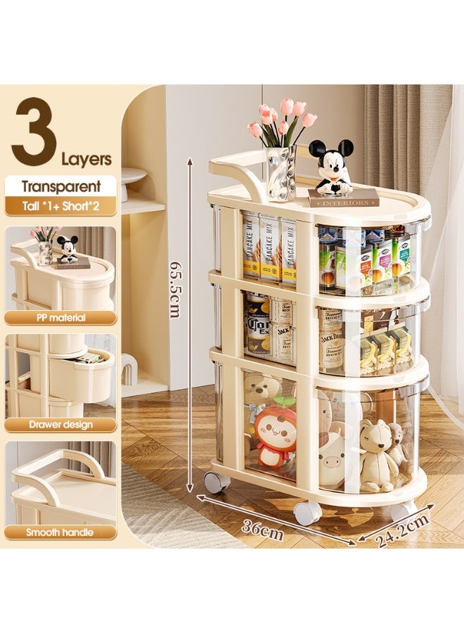 Noon East 3-Tier Shelf with Visible Drawer and Wheels, Multifunctional Storage Organizer Cart for Kitchen Bedroom Living room & Bathroom, 24.2 x 36 x 65.5 cm, Cream - Image 2