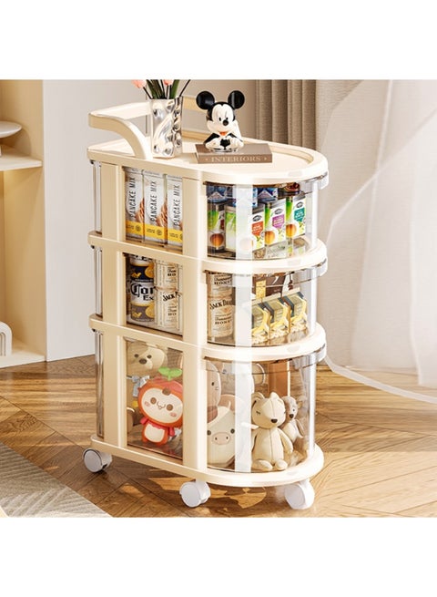 3-Tier Shelf with Visible Drawer and Wheels, Multifunctional Storage Organizer Cart for Kitchen Bedroom Living room & Bathroom, 24.2 x 36 x 65.5 cm, Cream