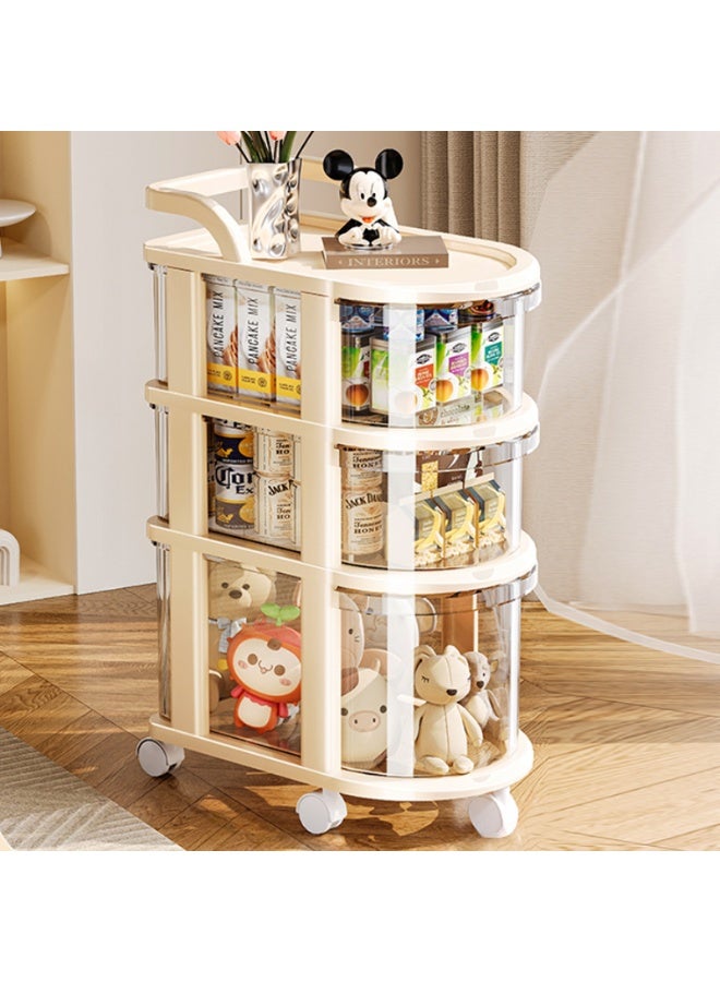 Noon East 3-Tier Shelf with Visible Drawer and Wheels, Multifunctional Storage Organizer Cart for Kitchen Bedroom Living room & Bathroom, 24.2 x 36 x 65.5 cm, Cream - Image 1
