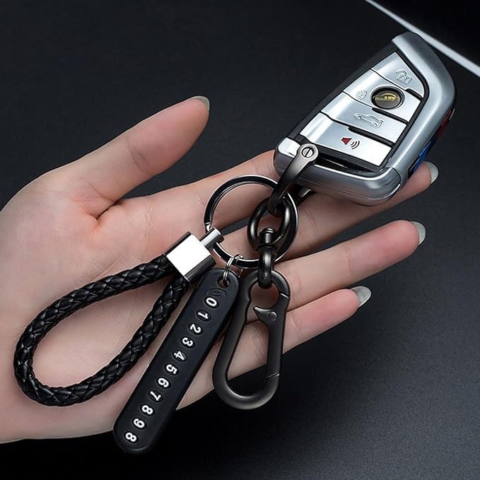 BAGILO Car Keychains With Phone Number Tag Metal Keychain Double Pendant Keyring For Car, Bike, Office Home, Black - Image 3