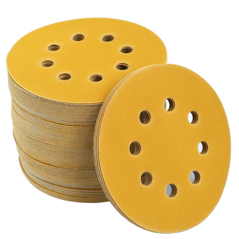 Aiyard 5-Inch 8-Hole Hook and Loop Sanding Discs 320-Grit Random Orbit Sandpaper, 100-Pack - Image 1