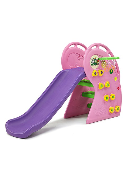Toddler Slide Kids Freestanding Slide Playset Indoor and Outdoor Baby Playground with Basketball Hoop, Extra Ball, Easy Setup Pink