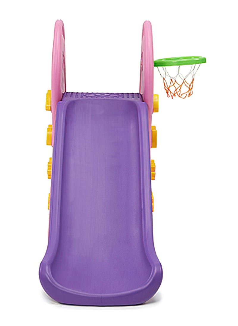 Toddler Slide Kids Freestanding Slide Playset Indoor and Outdoor Baby Playground with Basketball Hoop, Extra Ball, Easy Setup Pink