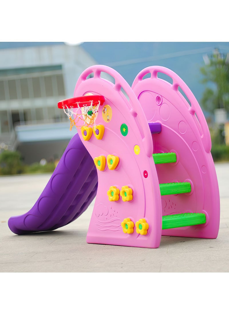 Toddler Slide Kids Freestanding Slide Playset Indoor and Outdoor Baby Playground with Basketball Hoop, Extra Ball, Easy Setup Pink