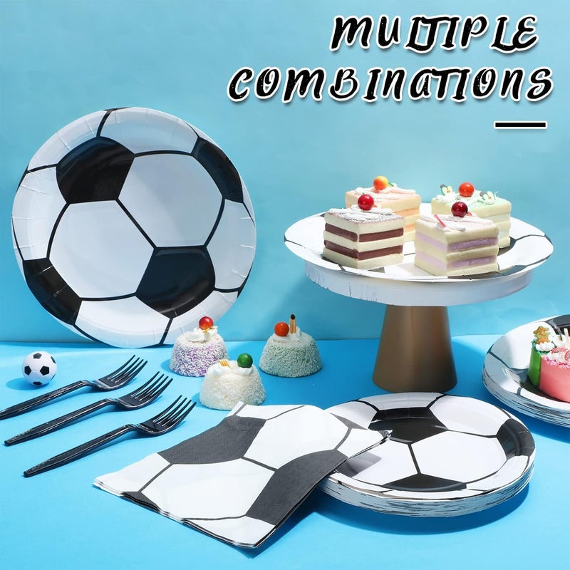 Excefore Soccer Party Decorations Supplies, 96 Pcs Birthday Tableware Set, 7 Inch & 9 Inch Disposable Ball Plates, Paper Napkins, Forks for Sports Themed Birthday Decorations, Serves 24  Guests - Image 3