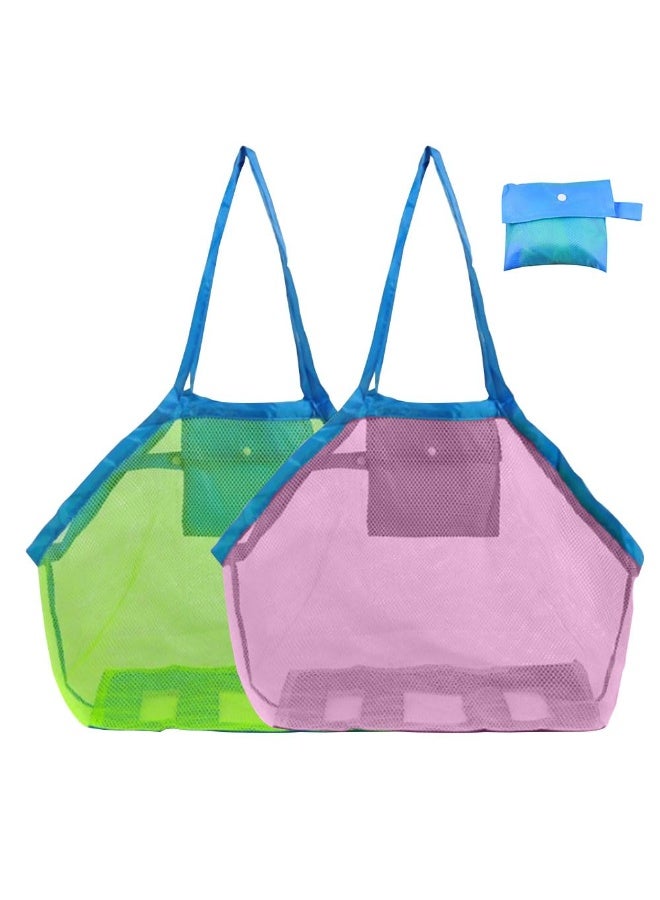 JZS Mesh Beach Bag, Extra Large Beach Bags and Totes Tote Backpack Toys Towels Sand Away For Children' Toys Market Grocery Picnic Tote(Pink+Green) - Image 1