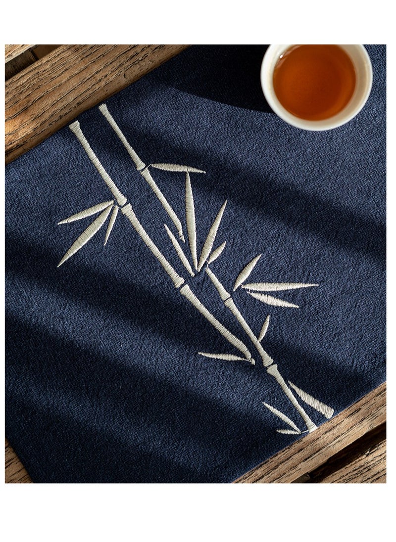 Y&D - Chinese Style Cotton Linen Retro Water Absorbing Double Layer Thickened Tea Curtain Fabric Embroidered Tea Tea Curtain Fabric Art Tea Curtain - Image 1