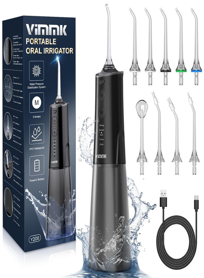 VIMMK Water Flosser, Cordless Water Dental Flosser, 9 Jet Tips 5 Modes 300ML IPX7 Waterproof, Portable Rechargeable Oral Irrigator for Home Travel - Gums, Orthodontic, Braces Care (Black - Image 1