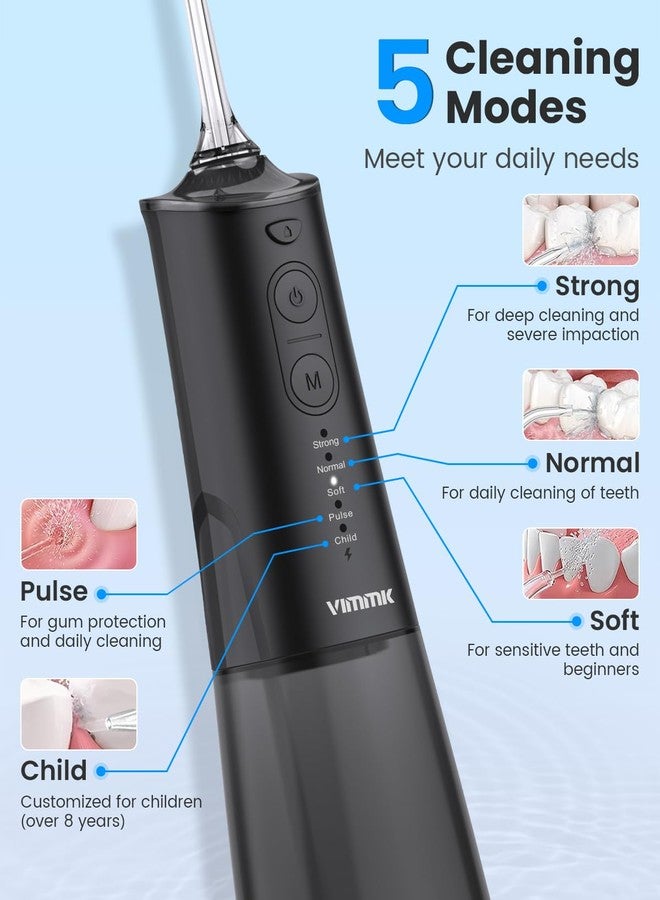 VIMMK Water Flosser, Cordless Water Dental Flosser, 9 Jet Tips 5 Modes 300ML IPX7 Waterproof, Portable Rechargeable Oral Irrigator for Home Travel - Gums, Orthodontic, Braces Care (Black - Image 4