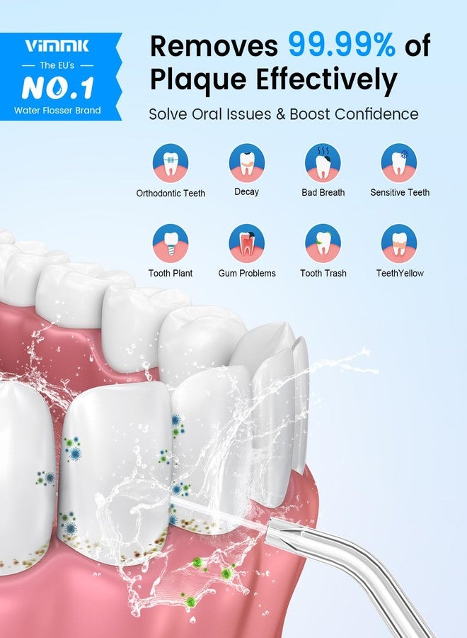 VIMMK Water Flosser, Cordless Water Dental Flosser, 9 Jet Tips 5 Modes 300ML IPX7 Waterproof, Portable Rechargeable Oral Irrigator for Home Travel - Gums, Orthodontic, Braces Care (Black - Image 2
