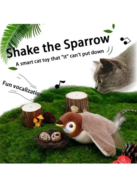 Electric Interactive Cat Toy Flapping Bird with Catnip Rechargeable Simulation Bird Cat Toys Touch Activated Fluffy Plush Toys for Cats
