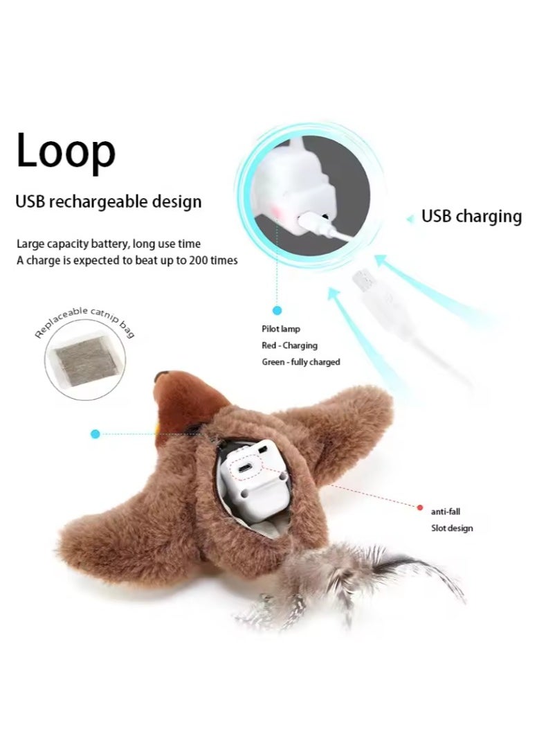 null - Electric Interactive Cat Toy Flapping Bird with Catnip Rechargeable Simulation Bird Cat Toys Touch Activated Fluffy Plush Toys for Cats - Image 1