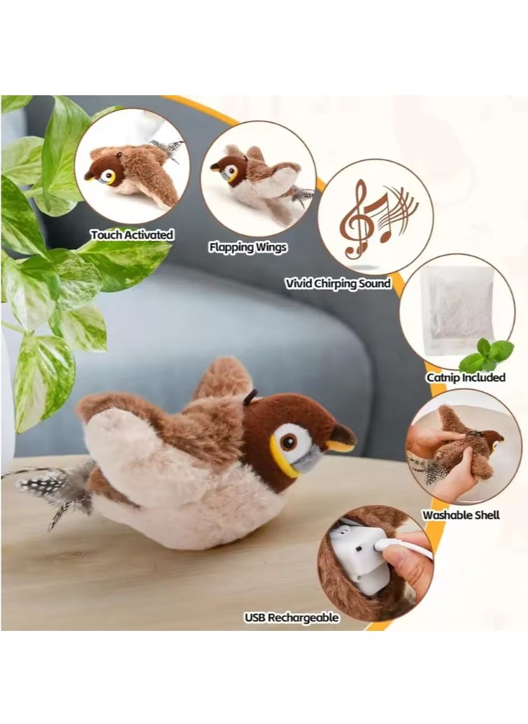 null - Electric Interactive Cat Toy Flapping Bird with Catnip Rechargeable Simulation Bird Cat Toys Touch Activated Fluffy Plush Toys for Cats - Image 1