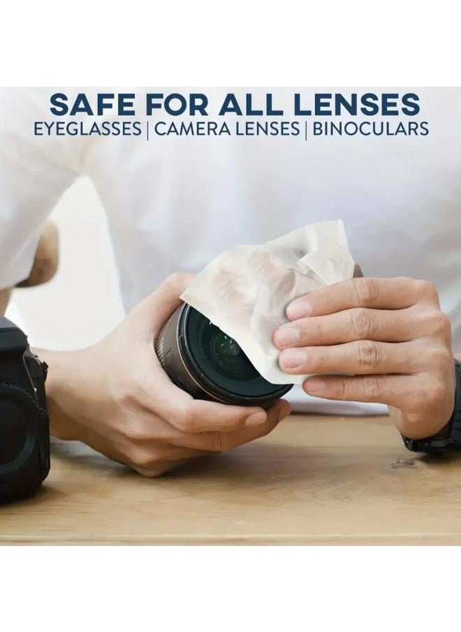 Pre-Moistened Lens and Screen Cleaning Wipes, 100pcs - Ideal for Eyeglasses, Smartphones, Tablets, Computers and Camera Lenses