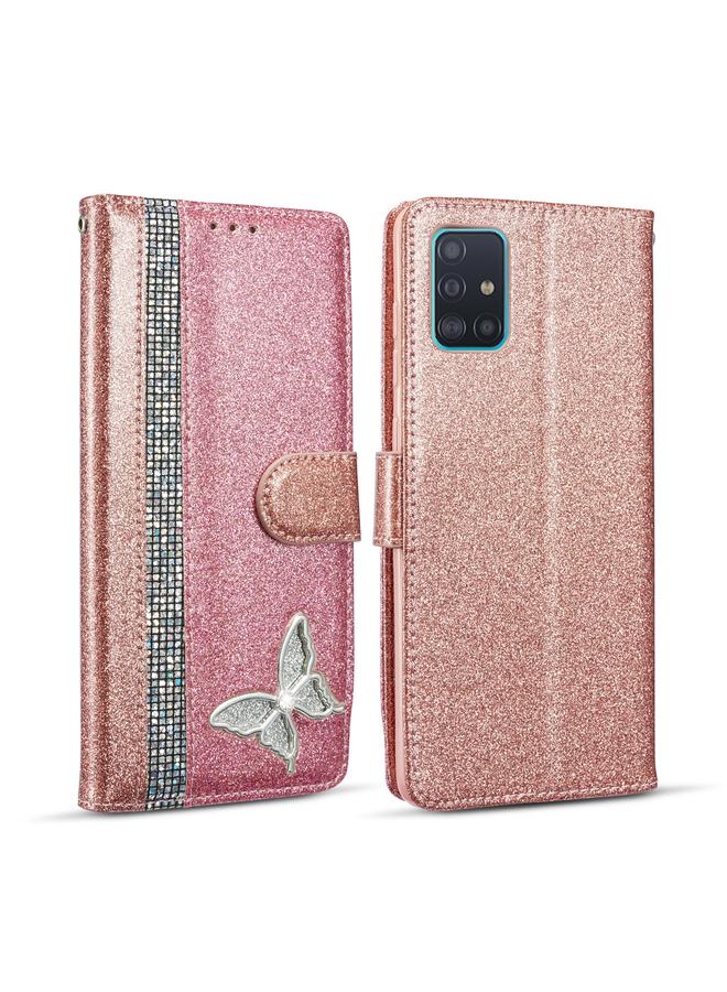 S-TOP Case For Samsung Galaxy A71 Glitter Powder Butterfly Leather Phone Case - Image 1