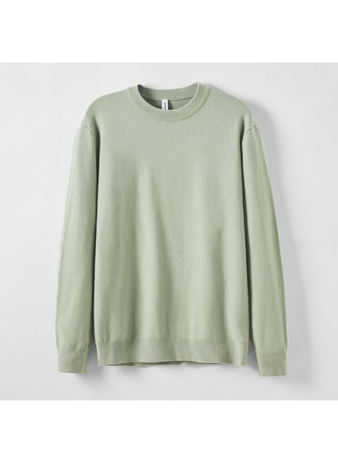 Sheep Wool Crewneck Sweater Mens Self-heating Lyocell Knitted Base Pullover Sweater Spring and Autumn Light gray green