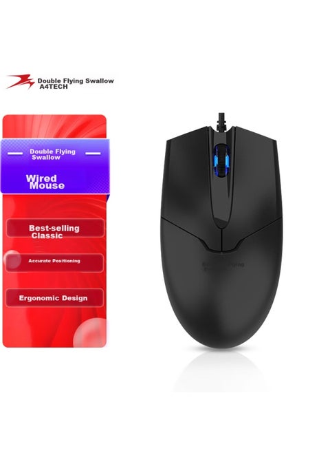A4tech Op-550nu Wired Mouse, Laptop And Desktop Computer Office Home Portable Mouse, Usb Interface, Black