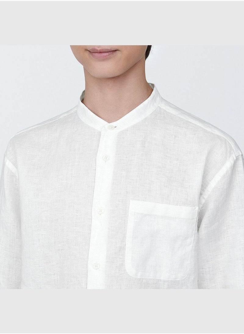 MUJI Linen Washed Stand Collar Long Sleeve Shirt  - Image 4