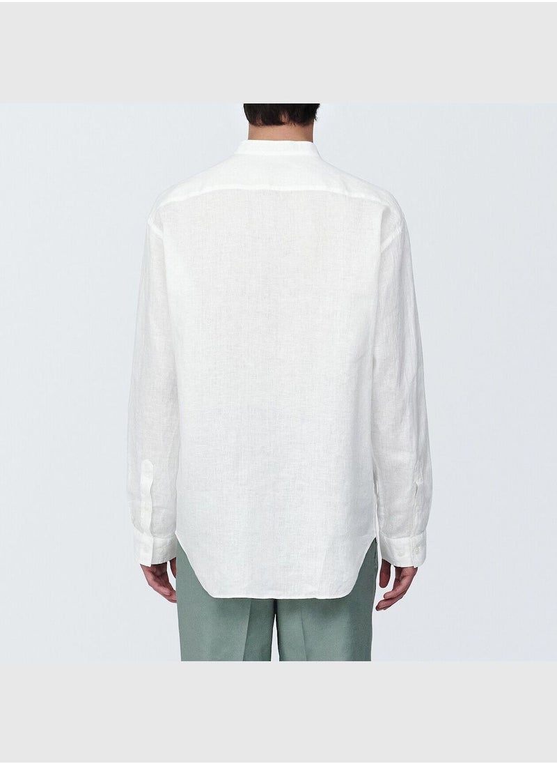 MUJI Linen Washed Stand Collar Long Sleeve Shirt  - Image 3