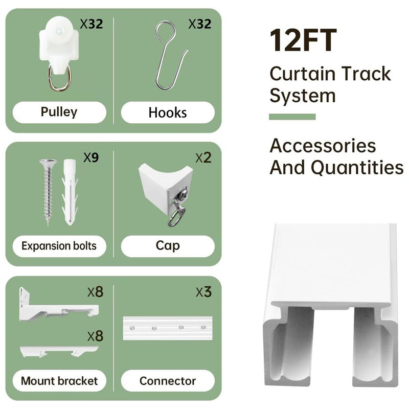 MaKefeile Ceiling Curtain Tracks 12FT,Curtain Track Wall Mount,Ceiling Mounted Sliding Door Curtains Rails Outdoor Extra Long Curtains Rod Room Divider Track for Living Bedroom with Hooks,White - Image 3