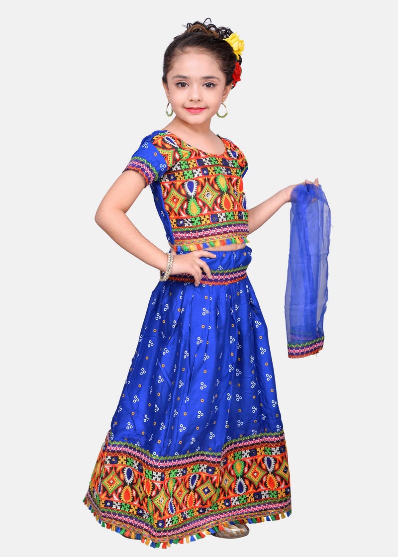 AHHAAAA Kids Ethnic Cotton Blend Radha Dress Lehenga Choli Chania Choli Set For Baby Girls (Blue, 3-4 Yrs) | Finish Type: Readymade - Image 4