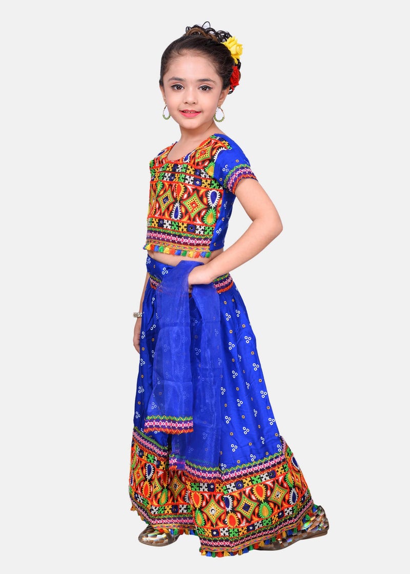 AHHAAAA Kids Ethnic Cotton Blend Radha Dress Lehenga Choli Chania Choli Set For Baby Girls (Blue, 3-4 Yrs) | Finish Type: Readymade - Image 5
