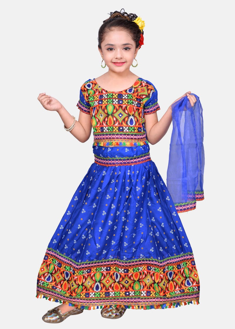 AHHAAAA Kids Ethnic Cotton Blend Radha Dress Lehenga Choli Chania Choli Set For Baby Girls (Blue, 3-4 Yrs) | Finish Type: Readymade - Image 2