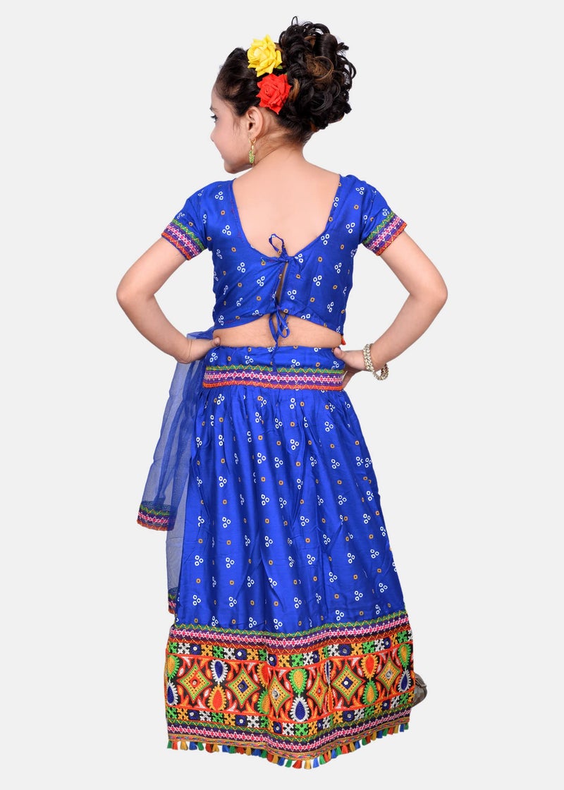 AHHAAAA Kids Ethnic Cotton Blend Radha Dress Lehenga Choli Chania Choli Set For Baby Girls (Blue, 3-4 Yrs) | Finish Type: Readymade - Image 3