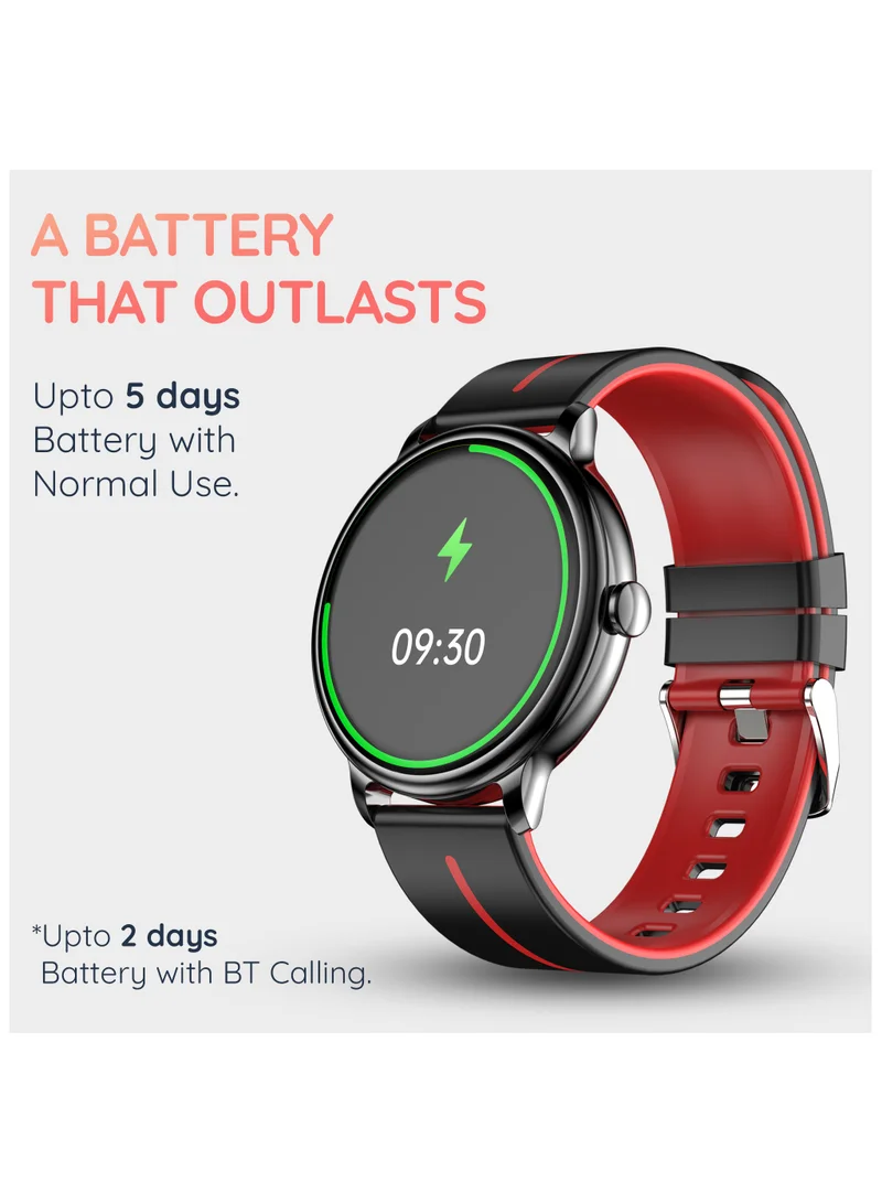Pebble Pebble 1.43" ( 3.63 cm) Amoled Tru Bazel-Less 700 nits Display, BT Calling Smartwatch, Always On, Health Suite, Metal Alloy, Multi Spots mode, unisex design, smart calculator, Alarm & Notifcation - Black Red