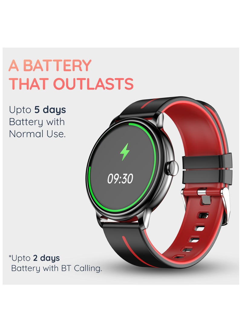 Pebble - Pebble 1.43" ( 3.63 cm) Amoled Tru Bazel-Less 700 nits Display, BT Calling Smartwatch, Always On, Health Suite, Metal Alloy, Multi Spots mode, unisex design, smart calculator, Alarm & Notifcation - Black Red - Image 1