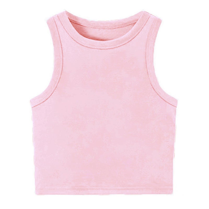 Summer Vest 2025 New Womens Sports Sleeveless Cotton T-Shirt Waistcoat Summer T Solid Color Shirt Wx- t215 pink