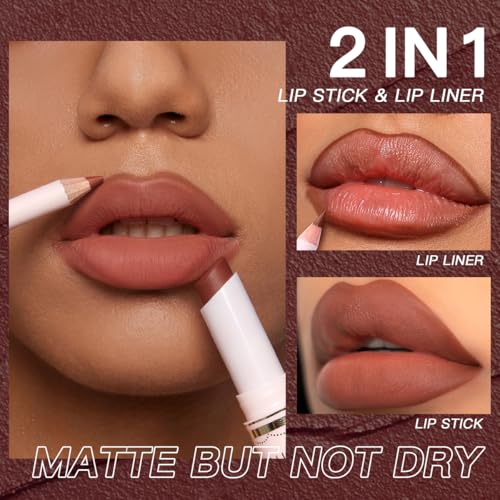 USHAS Lipstick and Lip Liner Combo Set 2 in 1 Waterproof Matte Lipstick pen for Women Lip liner Set Long Lasting with Makeup Set (S12, Pack of 1) - Image 2