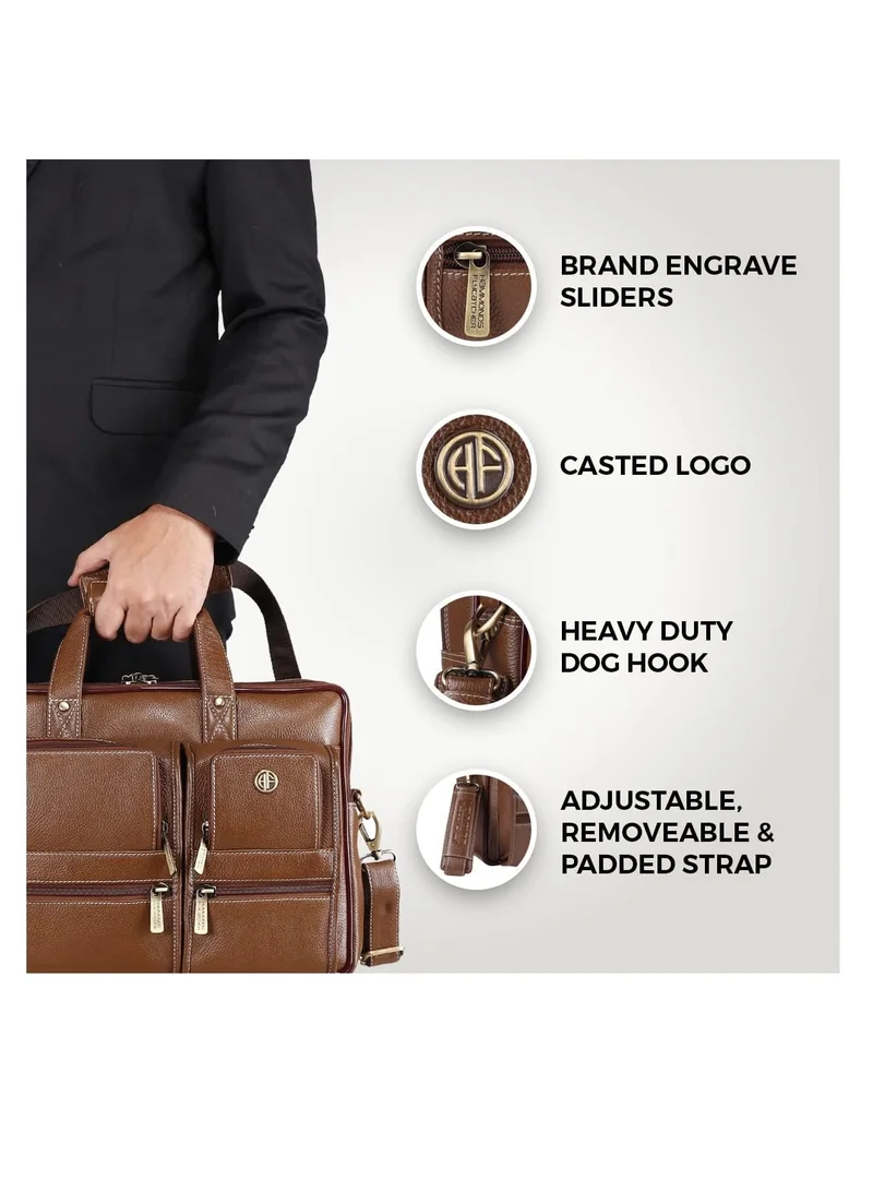 HAMMONDS FLYCATCHER Leather Office Bags for Men Laptop Messenger Bag | 15.6 inch Laptop|Brushwood|LB136 MH | L2PV