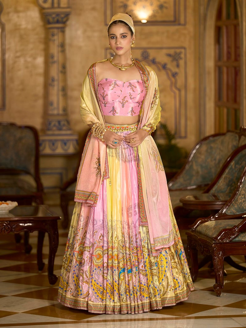 PURVAJA Women's Chinon/Art Silk Semi-Stitched Lehenga choli (Hiya-Multi_Free Size) - Image 2
